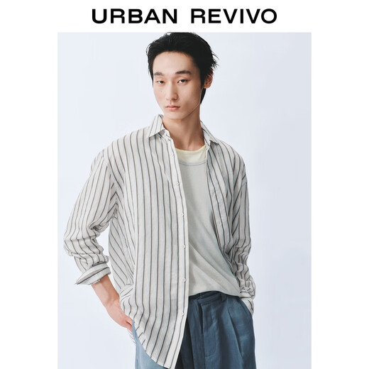 UR2026 Spring New Men's Commuting Versatile Contrast Color Striped Super Loose Cardigan Shirt UMF250070 Light Blue Stripes (Loose) S (XS-S)