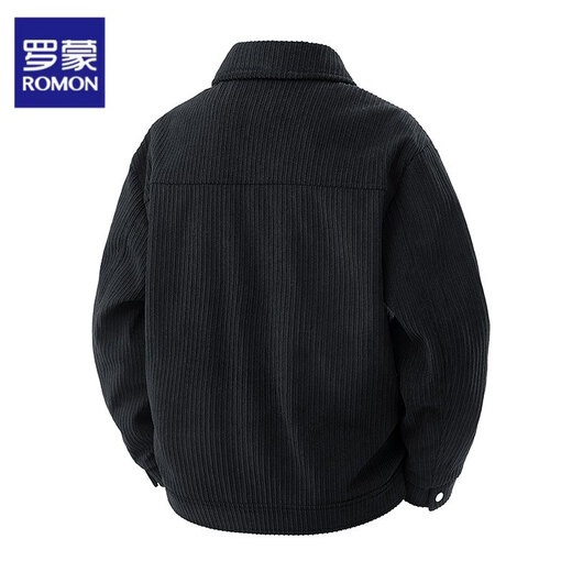 ROMON Jacket Men's Corduroy Jacket Men's 2025 Autumn New Lapel Versatile Trendy Top Clothes Maillard Men's YHB-2511 Black XL