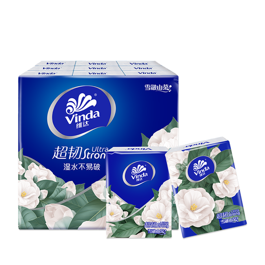 Vinda super tough camellia scented handkerchief paper 4 layers 7 sheets * 18 pack wettable water tissue small pack facial tissue
