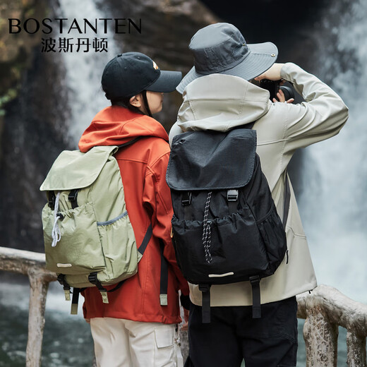波斯丹顿（BOSTANTEN）抽绳登山双肩背包轻便男女大学生户外旅行通勤电脑书包潮 绿色【轻便无感防泼水设计___可