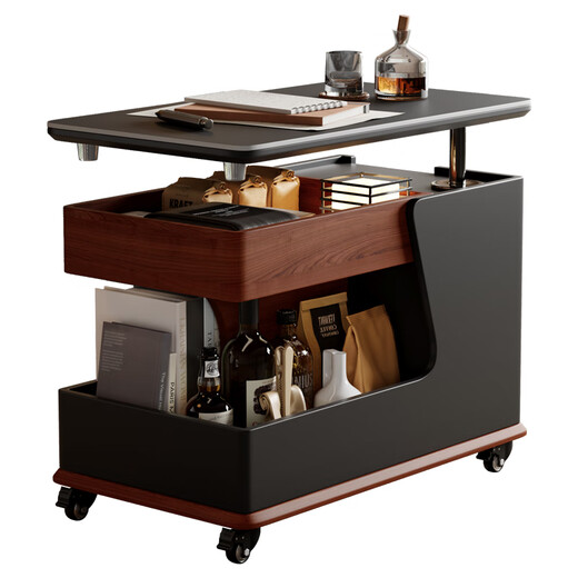 Fasati government subsidized living room side table movable sofa side table Italian minimalist side cabinet trolley coffee table storage rack BJ3023 black + walnut color. Movable trolley side table