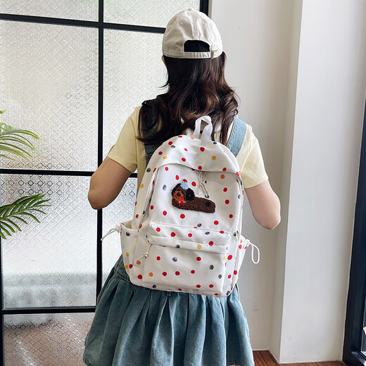 书包女新款日系甜美可爱四叶草波点绒球学生双肩包小清新女士背包 黑色8446