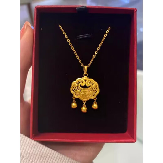 BMOI Old Phoenix 999 Pure Gold 24K Long Life Lock Pendant 5G Bell Hollow Necklace Women's Gold Lock Pendant + O Chain