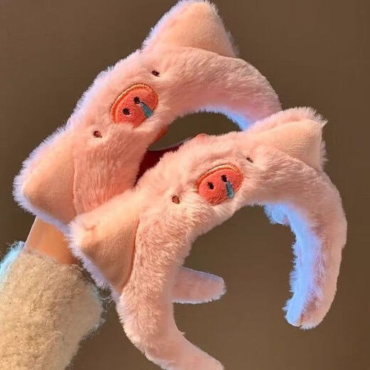 Piggy snoring, cute pink plush hairband for women, face wash, makeup, hair-pressing headband, hair bundle, hair accessories, autumn and winter, cute piggy hairband