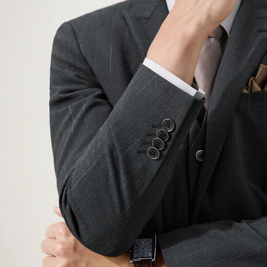 Qipai Retro Striped Three-piece Suit Suit with Vest Men's 2025 Autumn New Peaked Collar Formal Suit Retro Striped Three-piece Suit Charcoal Gray 46 (B46)