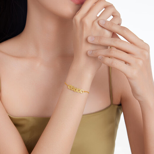 Safir's birthday gift 18K gold Five Emperors Money Bracelet for women Exploding crushed ice birthday gift for girlfriend about 2.35 grams