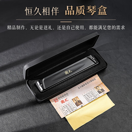 Guoguang 24-hole Guozhimeng performance-grade polyphonic harmonica in C (silver, embedded, glasses case)