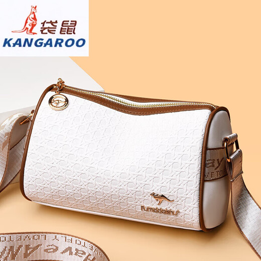 袋鼠（KANGAROO）2025女包圆筒包包女真皮新款枕头包大容量女士百搭单肩斜挎包 米白色