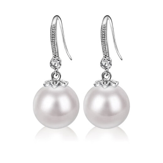 Korean version 925 silver needle earrings, pearl earrings, women's fashion earrings, real silver pearl earrings, new trendy student temperament, 14mm shell beads