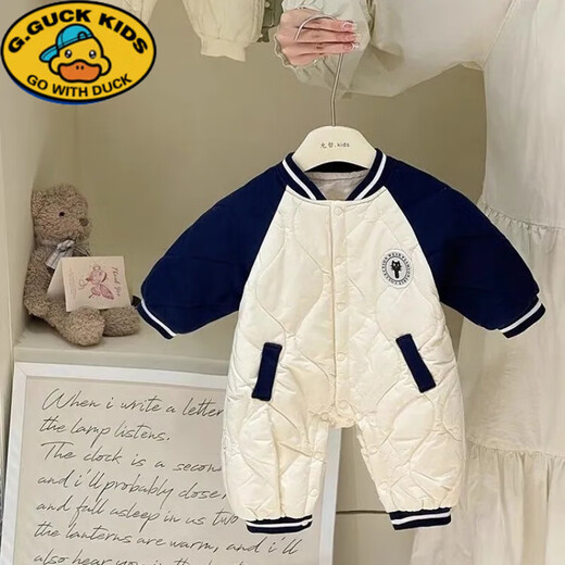 Disney (Disney) baby winter thin cotton jumpsuit for boys, stylish quilted autumn and winter rompers to keep warm when going out, plus cotton hugging clothes, royal blue 80