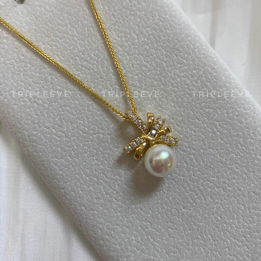 Fat Donglai quality akoya pearl pendant ribbon dance goddess Zhen Duoma M family bow necklace gold titanium steel Chopard chain D16