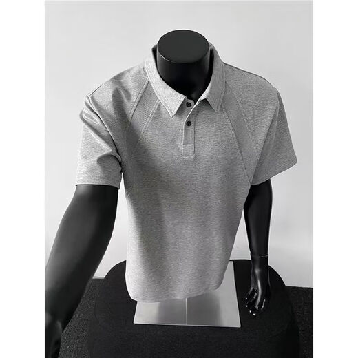 Lingka Qi air layer deconstructed splicing Henry collar short-sleeved men's T-shirt summer American trendy brand cleanfit heavyweight polo shirt black polo collar heavyweight style XL (ready in stock)