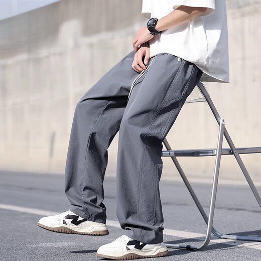 JEEP SPIRIT summer straight-leg casual pants for men loose trends and versatile icy and breathable teen sports long pants CJ6636 gray 2XL