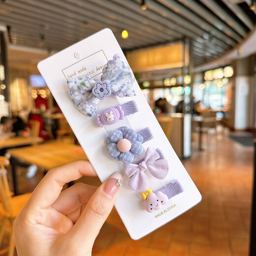 BARY REEF children's all-inclusive cloth does not hurt hair clip baby cute cartoon bb fetal hair clip female baby purple 5-piece set