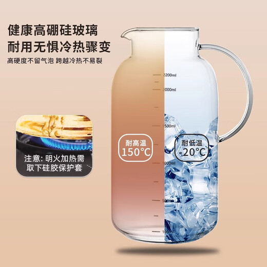 Green Apple Cold Kettle Glass Kettle High Temperature Resistant Cool Kettle Household Large Capacity Juice Cold Brew Kettle Tie Kettle Cold Water Cup Set 2.5L Poppy Kettle Scale Model + Protective Clothes