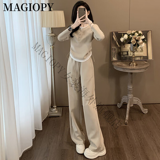 MAGIOPY国际奢侈高档品牌洋气减龄休闲时尚套装女2025春季粉色假两件长袖 粉色两件套 S(100斤以内)