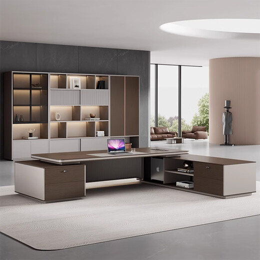 Office furniture desk boss table simple modern executive desk office supervisor desk manager desk president desk and chair 2.8m boss table + boss chair + 3.2m bookcase