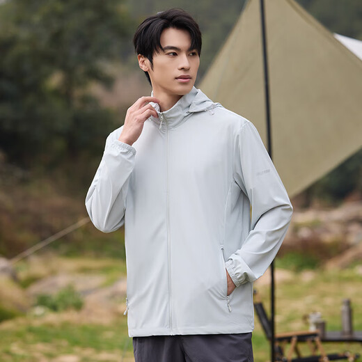 Sun protection clothing for men, thin ice silk, summer anti-UV, breathable, removable hood, outdoor skin clothing, fishing jacket, gray 5XL