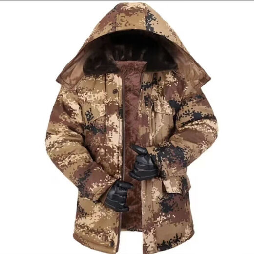 Camouflage coat for men in winter cold-proof and warm mid-length cotton coat cold storage work clothes plus velvet and thickened labor protection cotton-padded jacket Yellow mid-length cotton coat with hood 2XL small size recommended 100-135Jin Jin equals 0.5 kg