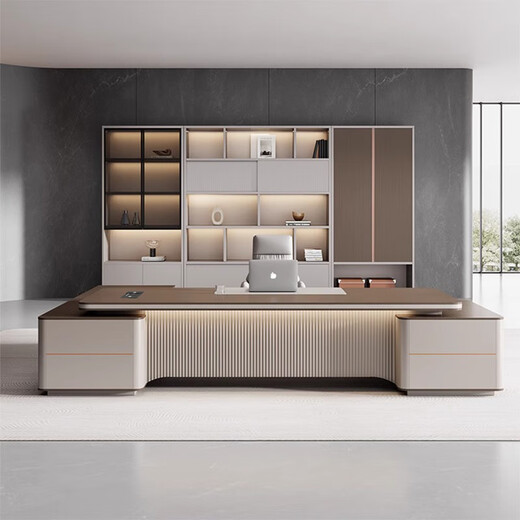 Office furniture desk boss table simple modern executive desk office supervisor desk manager desk president desk and chair 2.8m boss table + boss chair + 3.2m bookcase