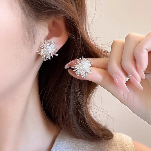 S925 Silver Needle Dandelion Fireworks Earrings for Women High-end and Unique New Earrings Niche Design Light Luxury Earrings S925 Silver Needle Dandelion Fireworks Earrings