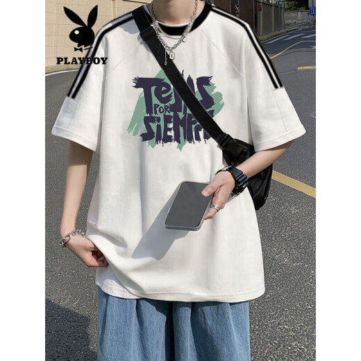 Playboy (PLAYBOY) American retro short-sleeved T-shirt for men in summer 2025 new loose design niche Japanese ins trendy top [3899* lion dance] White M 85-120Jin [Jin equals 0.5 kg]