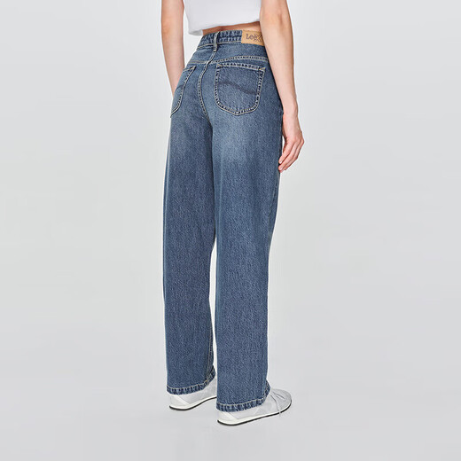 Lee25 autumn and winter new product 428 lazy pants comfortable high waist straight leg five-pocket retro medium blue women's jeans