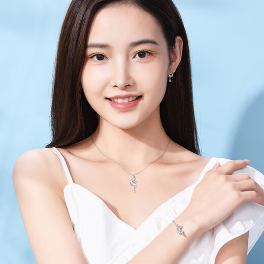 Farcoko brand Moon Splashing Galaxy Necklace Bracelet Set Women's High-end Fashion Accessories Valentine's Day Birthday Gift for Girlfriend Moon Splashing Galaxy Set (Necklace + Bracelet + Earrings) Free Engraving