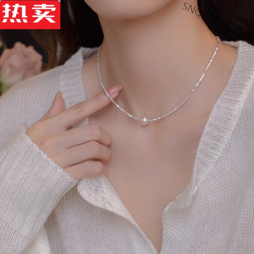 SNQP Hong Kong and Macao Light Luxury High-end Quality Broken Silver Pearl Pendant Necklace Women's Light Luxury High-grade Clavicle Chain 2025 Trendy Broken Silver Pearl Necklace