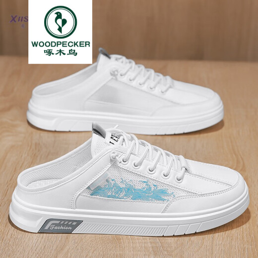 Pájaros carpinteros primavera y verano lienzo delgado transpirable media zapatillas de moda masculinas y versátiles zapatos de tela de color costoso blanco de los hombres 826 metros verdes 39