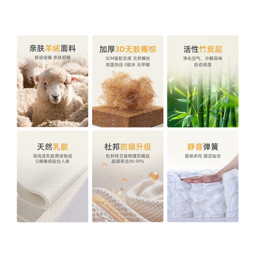 龙凤床垫 旗舰二型 天然乳胶分区静音加硬席梦思1.8米1.5米竹炭弹簧床垫 升级版旗舰二型22CM 适中偏硬 1350*1900