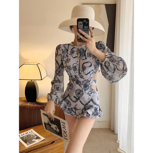 She and other new light mature style women's swimsuit long-sleeved sun protection slimming hot spring swimsuit white L 98-110Jin Jin equals 0.5 kg