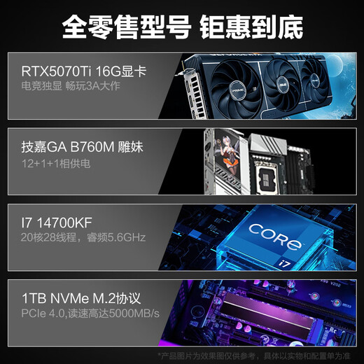 Gigabyte i7 12700KF/14700KF/RTX5060/5070/Ti graphics card live e-sports assembly computer host complete black Wukong gaming desktop four 12700KF丨RTX5060Ti丨1T