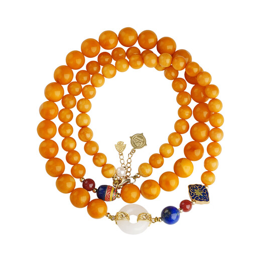Potala Palace Beeswax Necklace, Hetian Jade Peace Buckle, Lapis Lazuli, Heather Beads, Birthday Gifts for Men and Women, Mu Xia Nong Beeswax Necklace