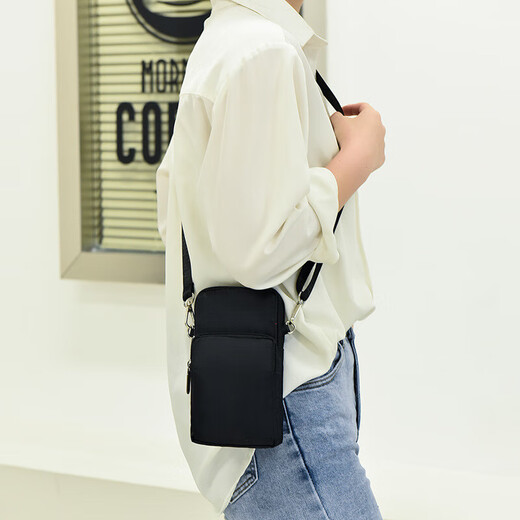 Cute and cute new large screen mobile phone bag women's shoulder crossbody bag coin purse Oxford cloth bag wrist bag mom bag dancing arm bag large size (black)