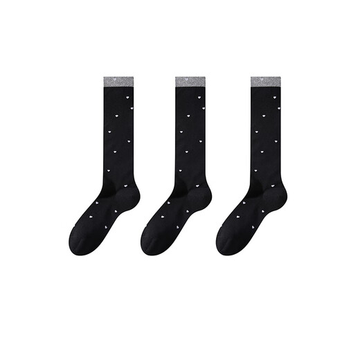 JeansWest Women's Color Block Stockings 2005 Autumn New Fashion Women's Long Socks Three Pairs XO Black+Black+Black 6185 One Size