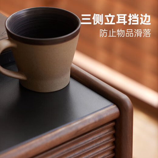 原始原素实木岩板床头柜北美黑胡桃木收纳柜卧室轻奢床边柜宽双抽M1023