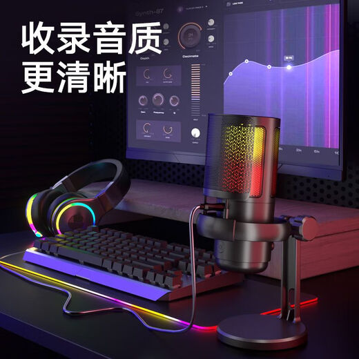 Other Home Ub Microphone Mobile Game Voice Live Broadcast Microphone RGB Recording Noise Reduction Capacitive Phone Black ME6P with Spray Net
