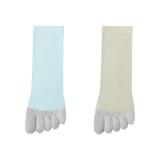 Catman Five Finger Yoga Socks Women's Silicone Non-Slip Professional Pilates Indoor Sports Fitness Dancing Split Toe Floor Socks (Light Blue + Green) 2 Pairs One Size (Suitable for Sizes 35-40)