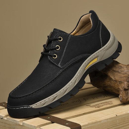 Dragonfly (DRAGON-FLY) men's shoes with anti-slip wear-resistant soft sole classic comfortable office business casual lace-up men's leather shoes versatile dad's shoes trend black [9715 four-season model] 38
