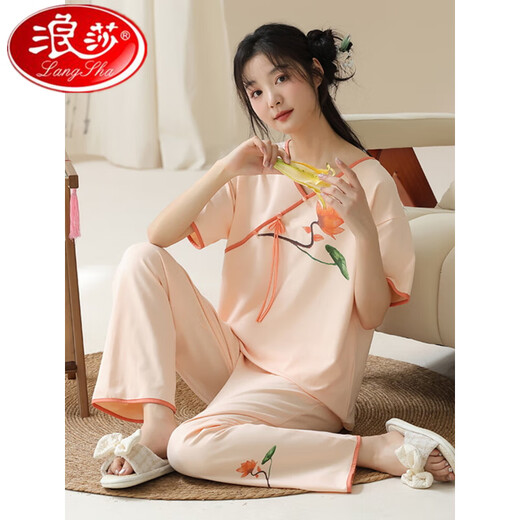 Langsha Summer Damens Kurzarm Pyjama Set neue chinesische Stildünner Kleidung Hose, Sie können es draußen tragen, um im Sommer im Sommer Lzy9904 XL-Code (empfohlen 115-130jin [Jin gleich 0,5 kg]) All Code)