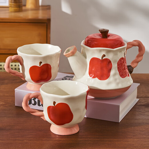 Meidu Cute Water Set Mug Coffee Cup Living Room Flower Tea Set Cup Complete Gift Box Birthday Housewarming Gift Red Apple Water Set Gift Box