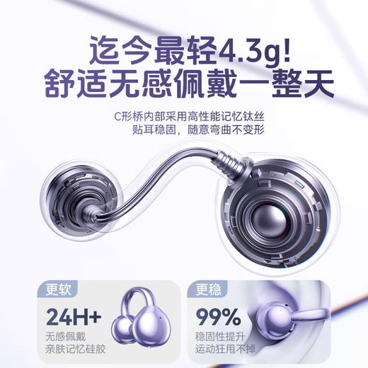 Wise Nation's latest model in 2025 | Women's only Bluetooth headset ear clip type wireless open type non-in-ear hook non-bone conduction ultra long endurance sports ultra running star ring