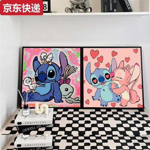 Pick-up cat Stitch digital oil painting diy filled hand-colored oil painting Stitch hand-painted cartoon acrylic decorative painting qx12173 highlight paint + professional canvas + multiple brushes +