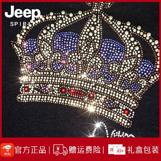 JEEP SPIRIT Jeep European Station Men's Clothing 2025 Summer New Product Round Neck Hot Diamond Short Sleeve Men's Loose Top Inlaid Diamond Half Sleeve 1048 Black S (suitable for 90-110Jin [Jin equals 0.5 kg])