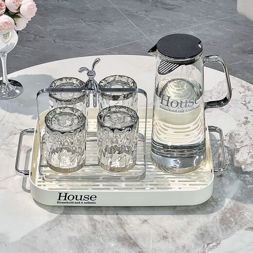 Yangma recommends light luxury glass water set ins air-cooled kettle for living room household high temperature resistant tea making housewarming gift silver edge corrugated-1 pot 6 cups+cup holder+holder_tray+