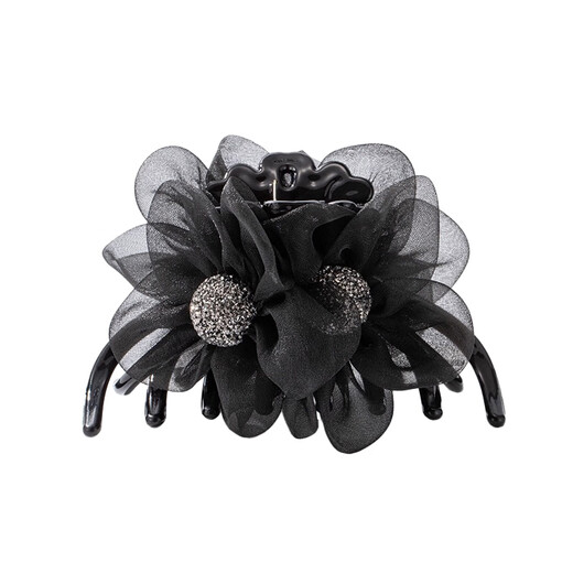 Xiangwan Hair Clip Flower Gauze Clip Women's Hair Volume Hair Clamp Back of Head Hair Clip Shark Clip Hair Accessory Black