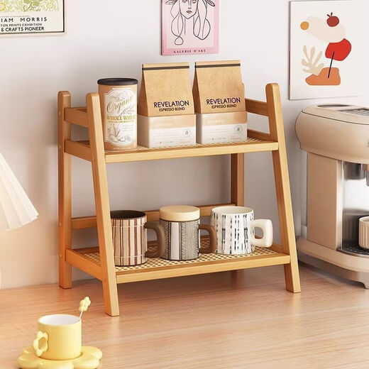 Rattan antique style storage desktop storage rack dormitory office kitchen cup holder organization storage display rack succulent original color double layer 26CM long