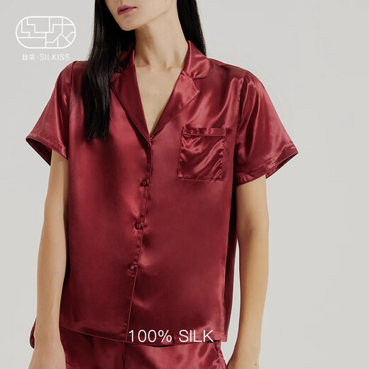Sinon Silk Pajama Set Couple's High-Quality 100% Mulberry Silk Short-Sleeved Homewear Gift Box Dailan Women's S