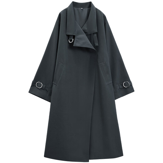 IEF/Aiyifu 2025 Autumn New French Mature Temperament Loose and Versatile Women's Mid-Length Windbreaker Jacket Navy One Size